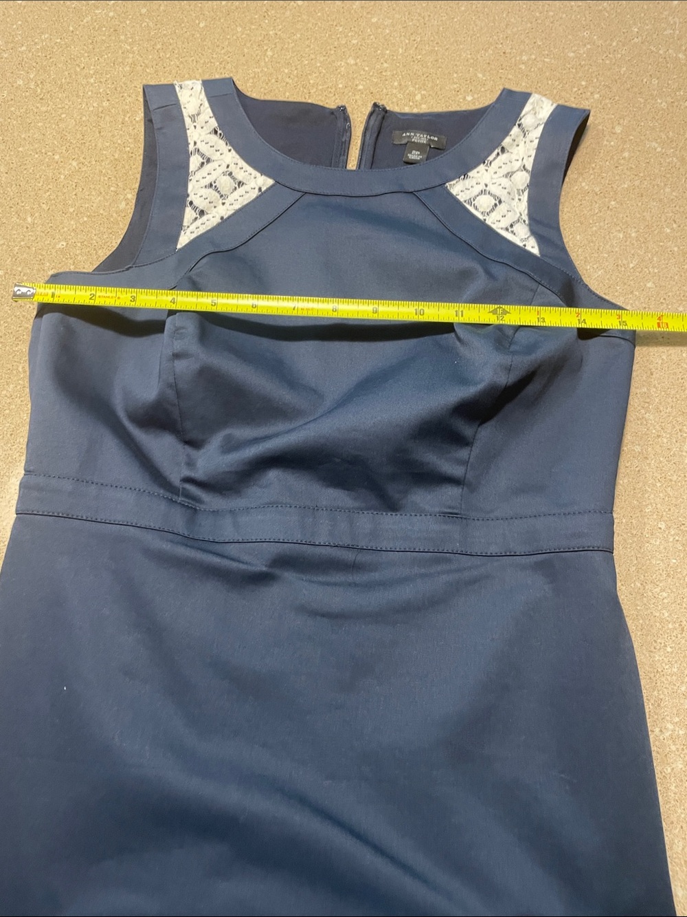 Ann Taylor Navy Midi Dress with Cream Lace Accents - Picture 8 of 12